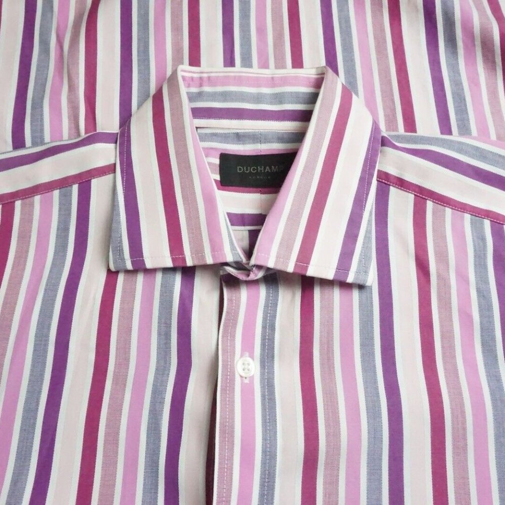 Duchamp London Pink Purple White Striped Cotton Dress Shirt Sz 16